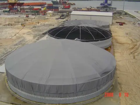 Domed water storage tanks under construction, Nigeria