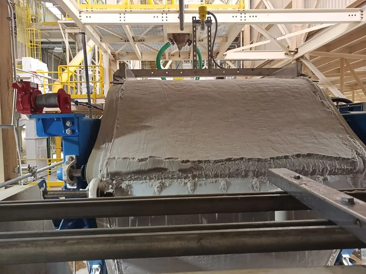 Belt filter running filter cake inside a new process building, North Carolina